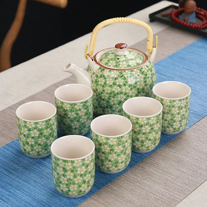 1 Pot 6 Cups Creative CeramicTea Set Handmade TeaPot Cup Chinese Porcelain Gift GungFu Floral Tea Teaware Office Travel Teaware