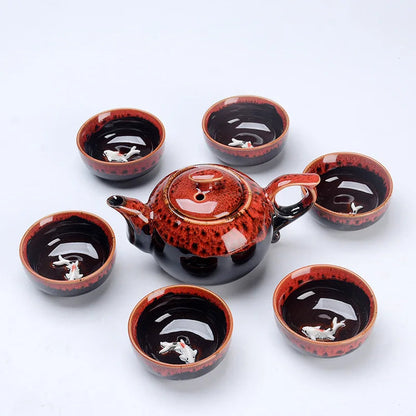 1 Pot 6 Cups Fish Play Tea Set Chinese Style Ceramic Kung Fu Tea Set Teapot Portable Tea Cups Of Tea Ceremony Teaware Sets Gifts Buy Our Tea