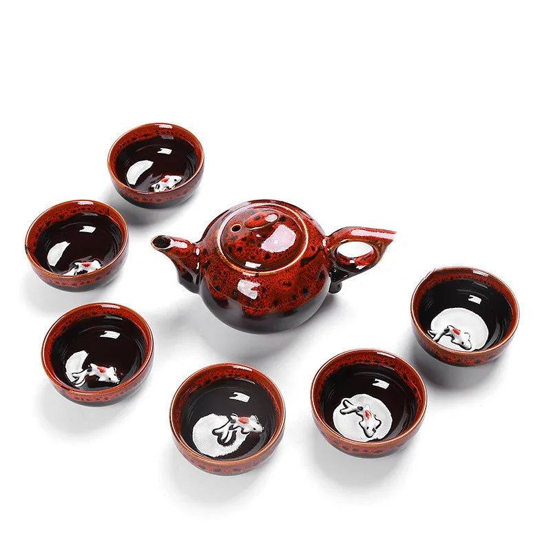 1 Pot 6 Cups Fish Play Tea Set Chinese Style Ceramic Kung Fu Tea Set Teapot Portable Tea Cups Of Tea Ceremony Teaware Sets Gifts Buy Our Tea