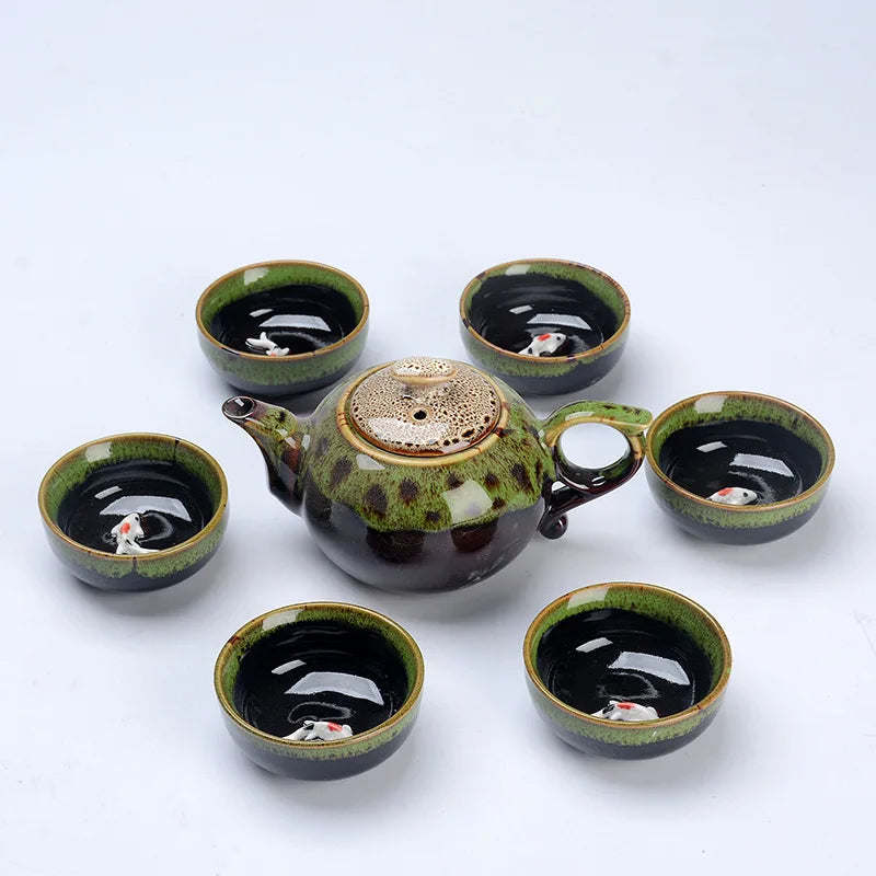 1 Pot 6 Cups Fish Play Tea Set Chinese Style Ceramic Kung Fu Tea Set Teapot Portable Tea Cups Of Tea Ceremony Teaware Sets Gifts Buy Our Tea