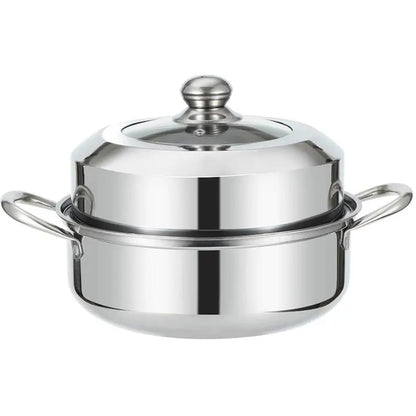 1 Set 28cm Stainless Steel Two Layer Thick Steamer Pot Soup Steam Pot Universal Cooking Pots For Induction Cooker Gas Stove