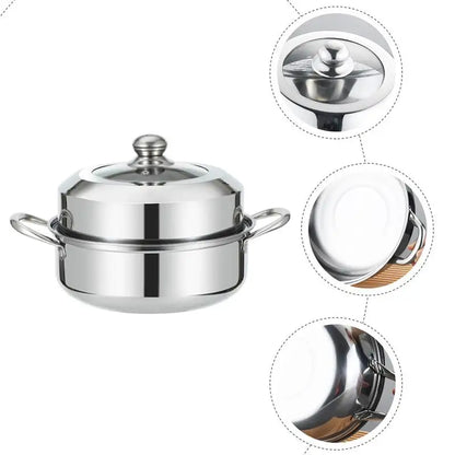 1 Set 28cm Stainless Steel Two Layer Thick Steamer Pot Soup Steam Pot Universal Cooking Pots For Induction Cooker Gas Stove