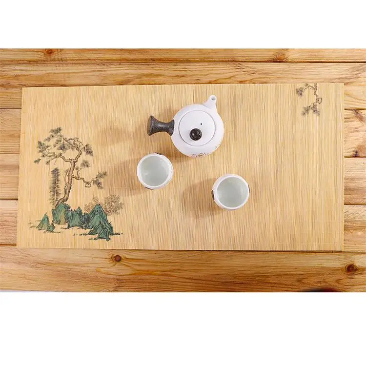 1 pcs Chinese style napkin insulation pad Hand-woven bamboo slip-proof decorative printing table mat Kung Fu tea set mat 30*60cm