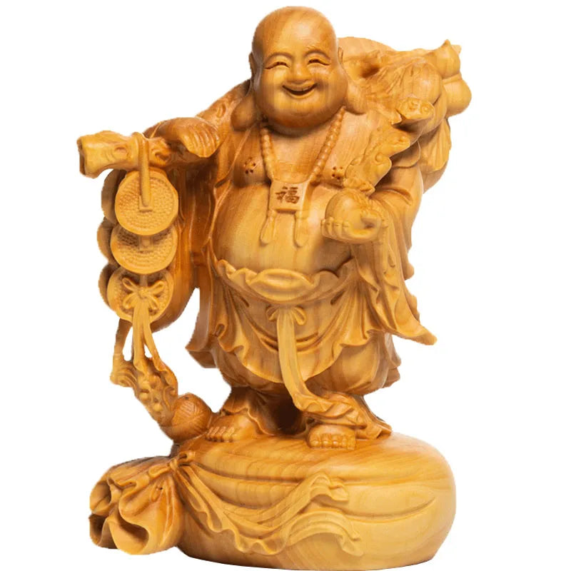 10/13/15CM Laugh Maitreya Small Figurines Wood Statue Collection Ornaments Gifts Figures Laughing Buddha Statues Home Decoration
