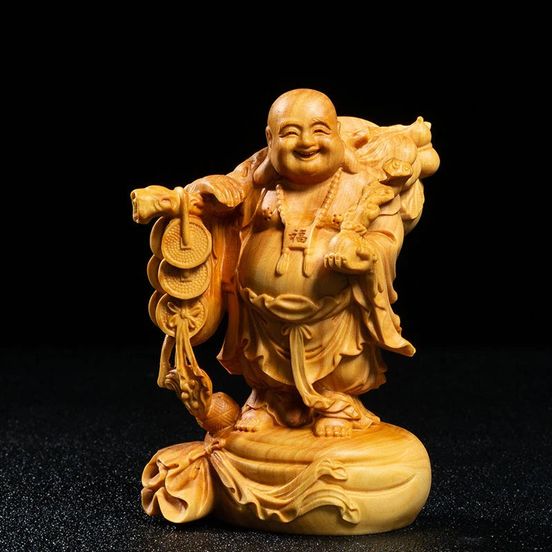 10/13/15CM Laugh Maitreya Small Figurines Wood Statue Collection Ornaments Gifts Figures Laughing Buddha Statues Home Decoration