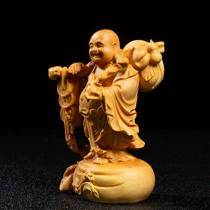 10/13/15CM Laugh Maitreya Small Figurines Wood Statue Collection Ornaments Gifts Figures Laughing Buddha Statues Home Decoration