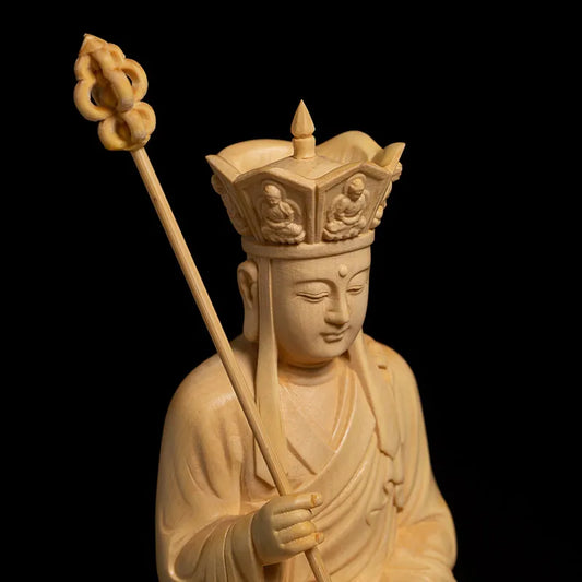 10/13 CM Ksitigarbha Wood Sculpture Dizang Bodhisattva Living Room Boxwood Buddha Statue Feng Shui Carving Handicraft Home Decor