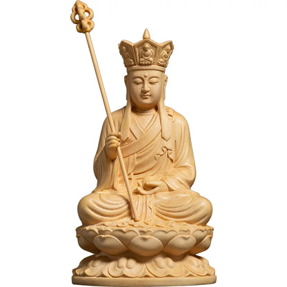10/13 CM Ksitigarbha Wood Sculpture Dizang Bodhisattva Living Room Boxwood Buddha Statue Feng Shui Carving Handicraft Home Decor