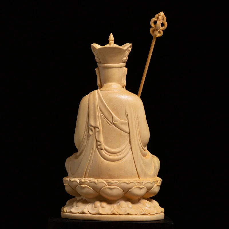 10/13 CM Ksitigarbha Wood Sculpture Dizang Bodhisattva Living Room Boxwood Buddha Statue Feng Shui Carving Handicraft Home Decor
