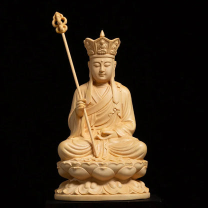 10/13 CM Ksitigarbha Wood Sculpture Dizang Bodhisattva Living Room Boxwood Buddha Statue Feng Shui Carving Handicraft Home Decor