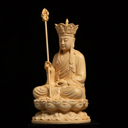 10/13 CM Ksitigarbha Wood Sculpture Dizang Bodhisattva Living Room Boxwood Buddha Statue Feng Shui Carving Handicraft Home Decor