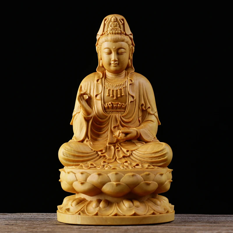10/13CM Buddha Guanyin Bodhisattva East Buddha Boxwood Carving Solid Wood Carving hand carved Feng Shui