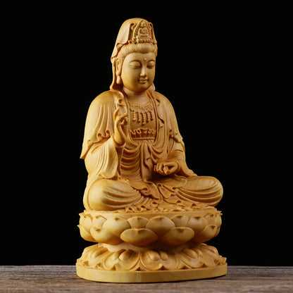 10/13CM Buddha Guanyin Bodhisattva East Buddha Boxwood Carving Solid Wood Carving hand carved Feng Shui
