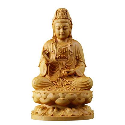 10/13CM Buddha Guanyin Bodhisattva East Buddha Boxwood Carving Solid Wood Carving hand carved Feng Shui