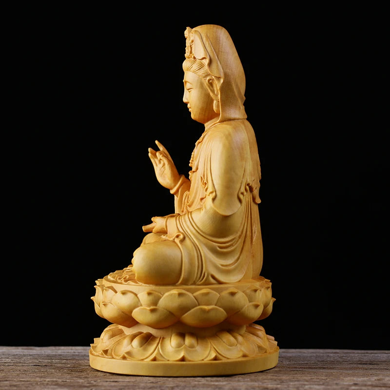 10/13CM Buddha Guanyin Bodhisattva East Buddha Boxwood Carving Solid Wood Carving hand carved Feng Shui