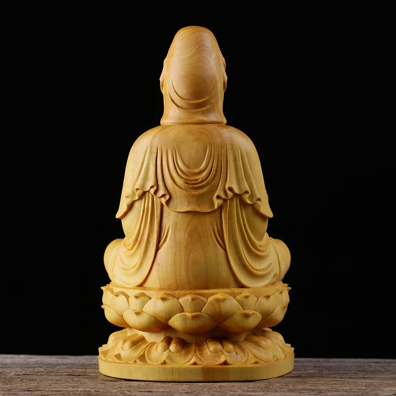 10/13CM Buddha Guanyin Bodhisattva East Buddha Boxwood Carving Solid Wood Carving hand carved Feng Shui