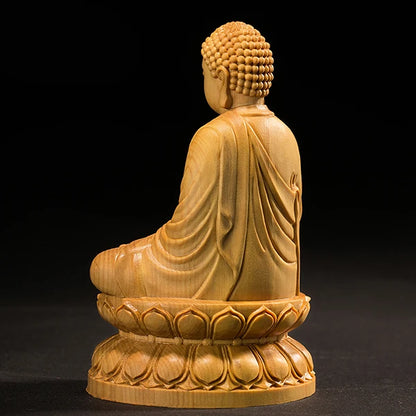 10/13CM Mini Shakyamuni Buddha Wood Handmade Carved Gift Buddha Figures Home Decoration Collection Ornaments Desk Decors