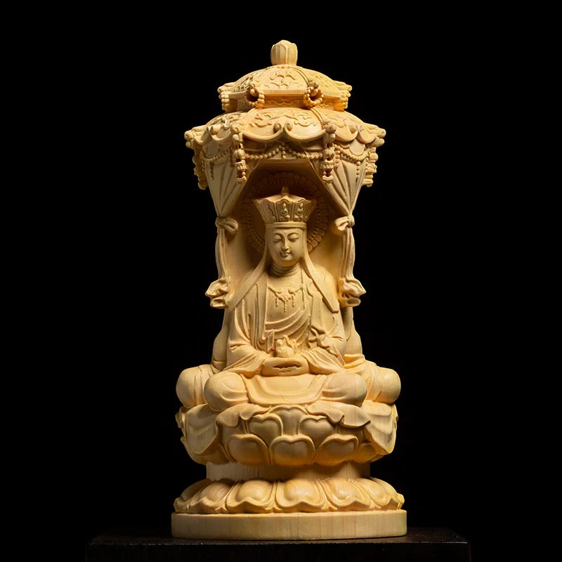 10/15CM Three Face Sakyamuni Sculpture Boxwood Carvings Buddha Statue Solid Wood Living Room Decoration Home Decor