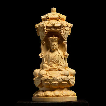 10/15CM Three Face Sakyamuni Sculpture Boxwood Carvings Buddha Statue Solid Wood Living Room Decoration Home Decor