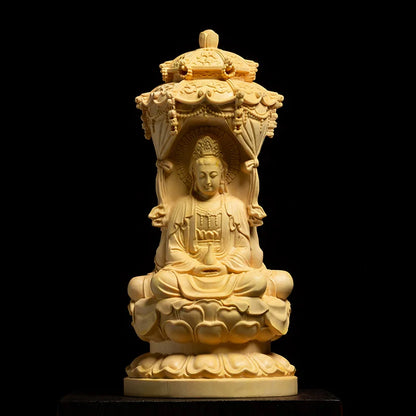 10/15CM Three Face Sakyamuni Sculpture Boxwood Carvings Buddha Statue Solid Wood Living Room Decoration Home Decor