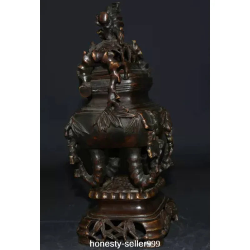 10.2" Old China Xuande Dynasty Bronze Bamboo Incense Burner Censer Statue