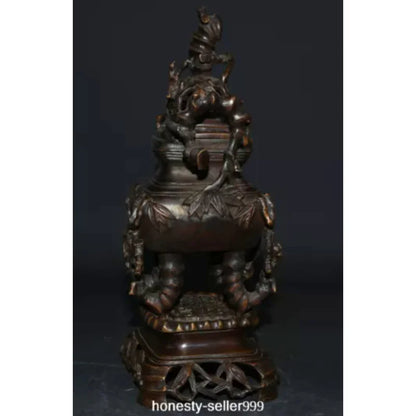 10.2" Old China Xuande Dynasty Bronze Bamboo Incense Burner Censer Statue
