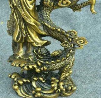 10" China Buddhism Pure Bronze GuanYin Kwan-Yin Bodhisattva stand Dragon Statue