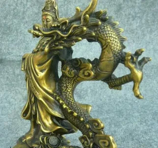 10" China Buddhism Pure Bronze GuanYin Kwan-Yin Bodhisattva stand Dragon Statue