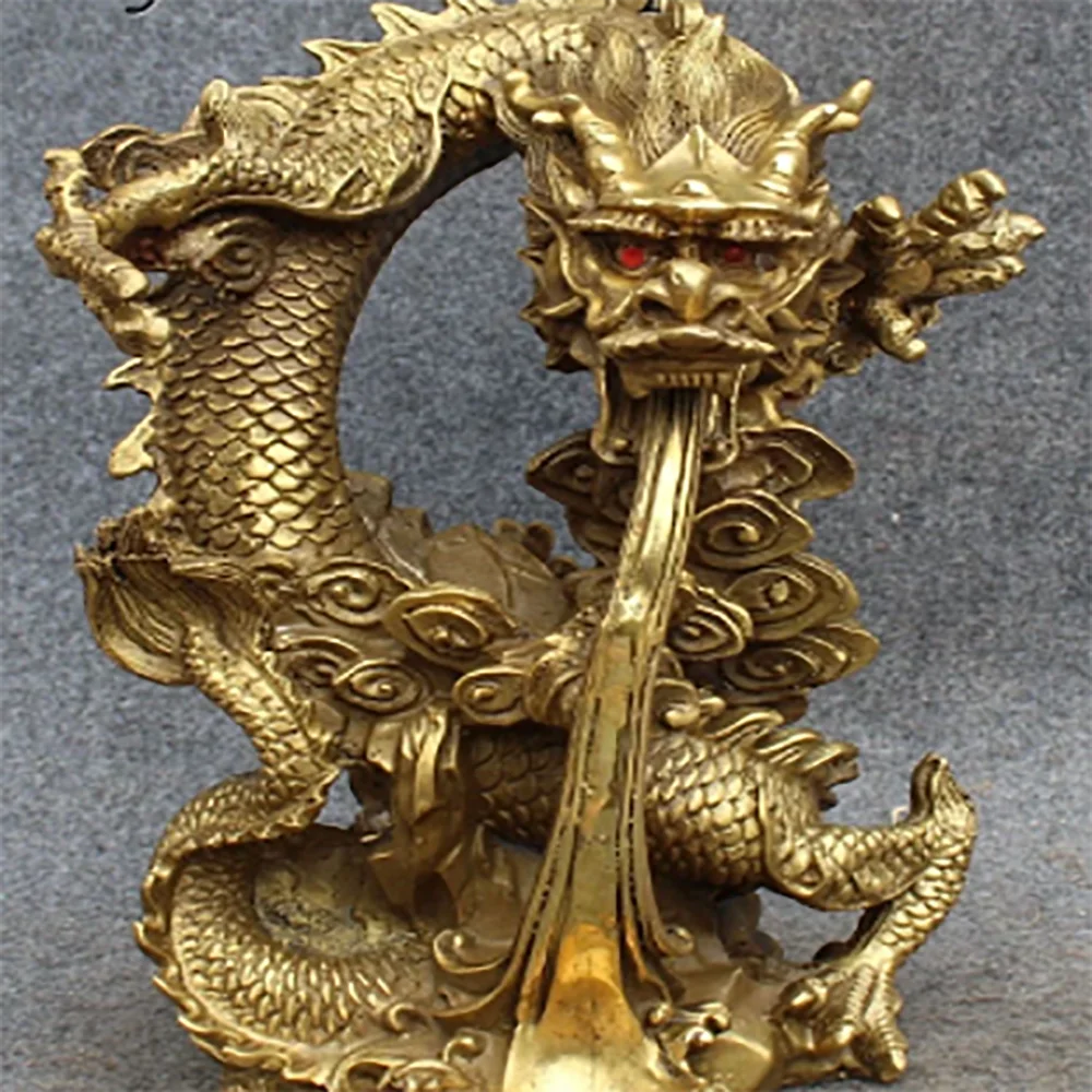 10" China Pure Bronze Fengshui Zodiac Year Dragon Dragons Success Animal Statue