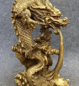 10" China Pure Bronze Fengshui Zodiac Year Dragon Dragons Success Animal Statue