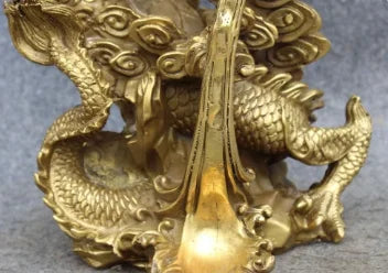 10" China Pure Bronze Fengshui Zodiac Year Dragon Dragons Success Animal Statue