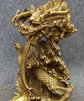 10" China Pure Bronze Fengshui Zodiac Year Dragon Dragons Success Animal Statue