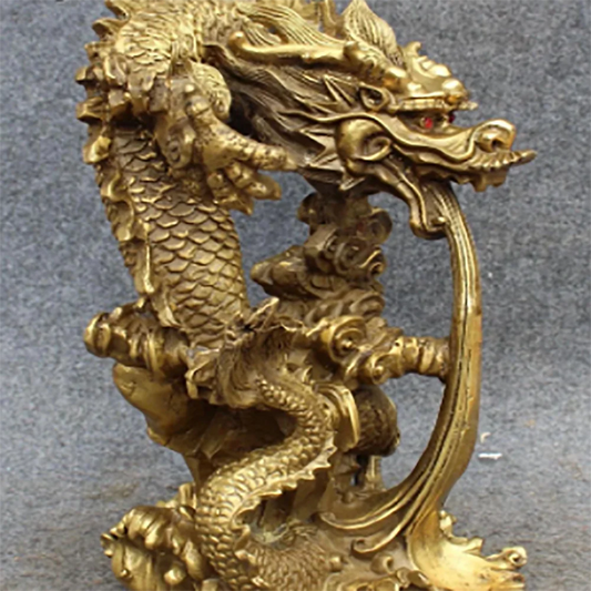 10" China Pure Bronze Fengshui Zodiac Year Dragon Dragons Success Animal Statue
