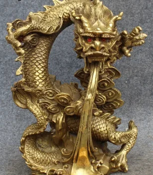 10" China Pure Bronze Fengshui Zodiac Year Dragon Dragons Success Animal Statue