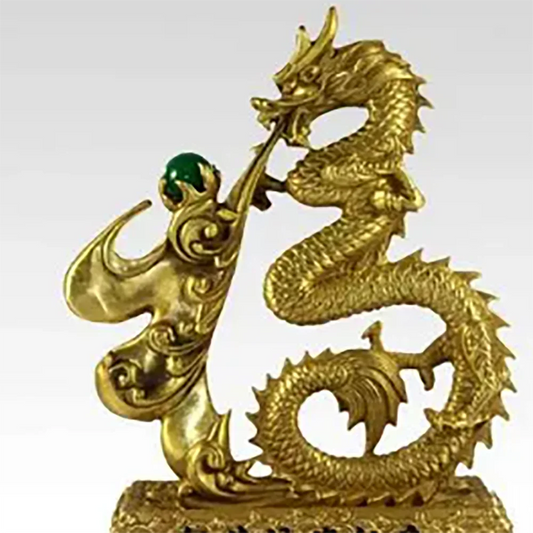 10" Chinese Pure Bronze Animals Sculpture Wealth Myth Dragon Pearl Statue Garden Decoration 100% real Brass Bronze