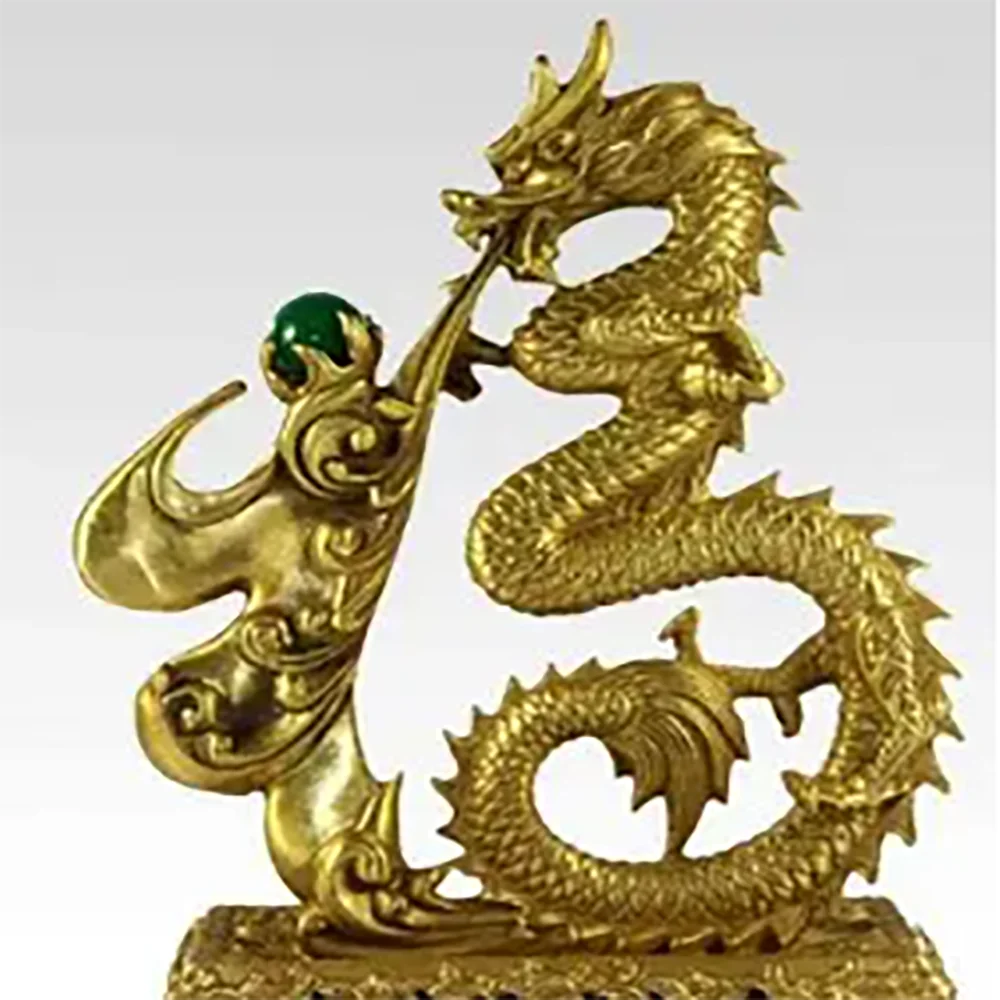 10" Chinese Pure Bronze Animals Sculpture Wealth Myth Dragon Pearl Statue Garden Decoration 100% real Brass Bronze