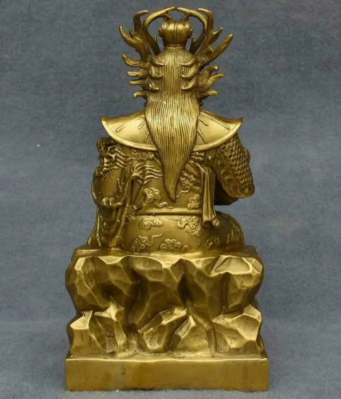 10" Chinese Temple Copper Brass Dragon King Longwang Immortal Sea God Statue