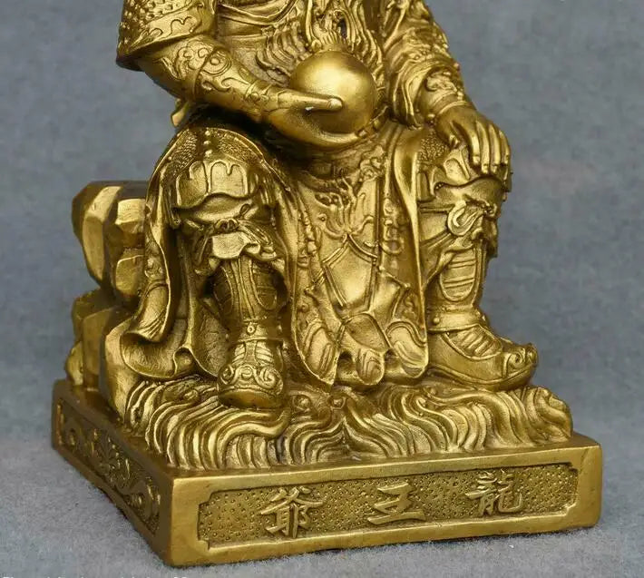 10" Chinese Temple Copper Brass Dragon King Longwang Immortal Sea God Statue