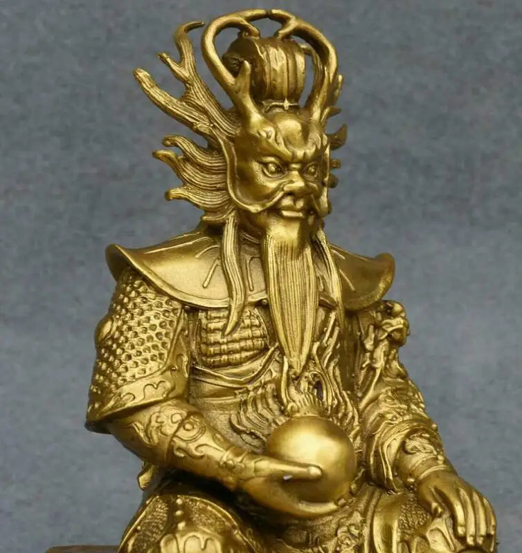 10" Chinese Temple Copper Brass Dragon King Longwang Immortal Sea God Statue