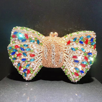 10 Colors Bow Rhinestone Woman Prom Clutches Diamond Crystal Evening Bag Cocktail Party Wedding Handbag Elegant Bridal Purse