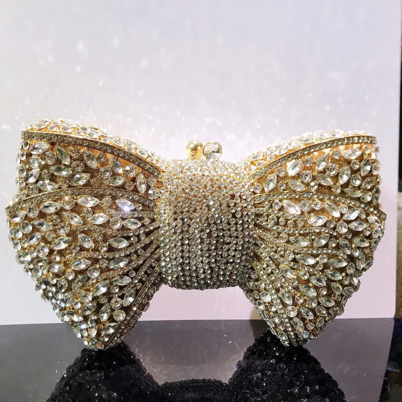 10 Colors Bow Rhinestone Woman Prom Clutches Diamond Crystal Evening Bag Cocktail Party Wedding Handbag Elegant Bridal Purse