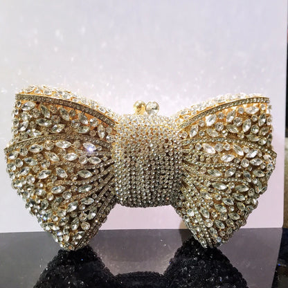 10 Colors Bow Rhinestone Woman Prom Clutches Diamond Crystal Evening Bag Cocktail Party Wedding Handbag Elegant Bridal Purse