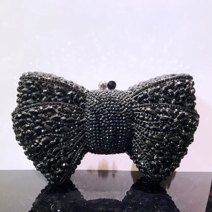 10 Colors Bow Rhinestone Woman Prom Clutches Diamond Crystal Evening Bag Cocktail Party Wedding Handbag Elegant Bridal Purse