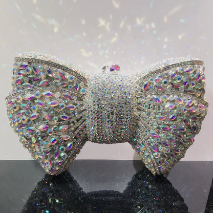10 Colors Bow Rhinestone Woman Prom Clutches Diamond Crystal Evening Bag Cocktail Party Wedding Handbag Elegant Bridal Purse