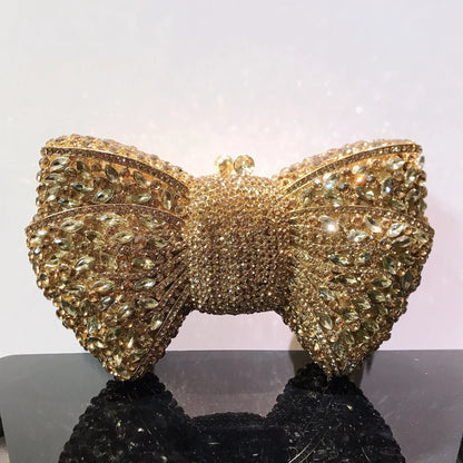 10 Colors Bow Rhinestone Woman Prom Clutches Diamond Crystal Evening Bag Cocktail Party Wedding Handbag Elegant Bridal Purse