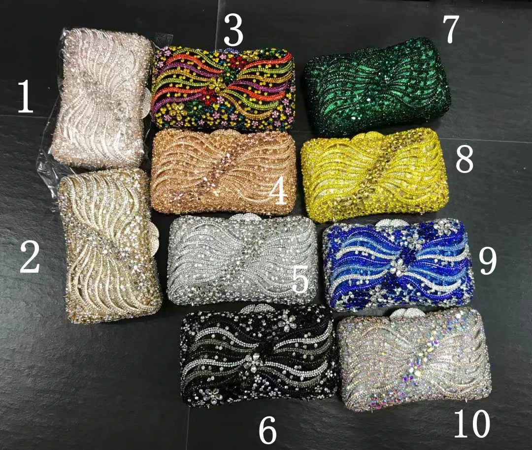 10 Colors Hollow Flower High Quality Dinner Purse Women Crystal Diamond Party Prom Handbag Wedding Bridal Banquet Evening Bag