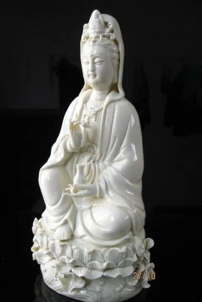 10" Exquisite Chinese Dehua Porcelain Kwan-yin Guanyin goddess Statue
