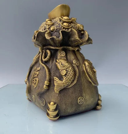 10" Old China Bronze Dragon Loong Play Beads Pine Tree Mountain Blessing Statue