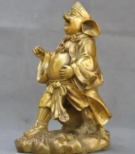 10"Old Chinese Bronze Pig God Zhu Bajie Wuneng of Famous Xi Youji prong Statue