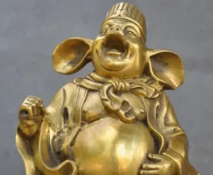 10"Old Chinese Bronze Pig God Zhu Bajie Wuneng of Famous Xi Youji prong Statue